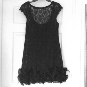 Black Lace Feather Trim Dress